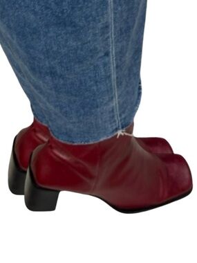 Nine West Vintage 90s Burgundy Leather Boots Square Toe Chunky Heel 7.5